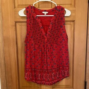 Lucky Brand Red Sleeveless Top with Floral Design